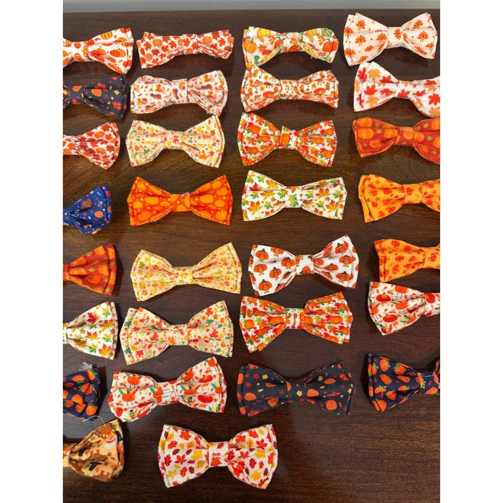 32pc Fall Thanksgiving Dog Bow Tie Lot Pumpkin Turkey Leaf Elastic Collar Slides